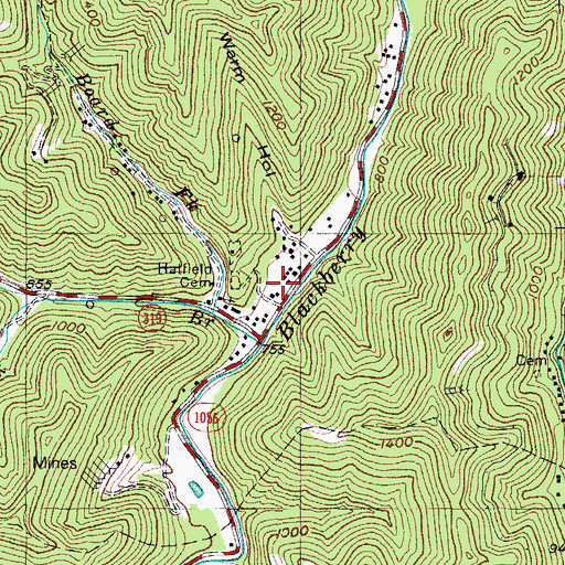 Topographic Map of Stickrock Hollow, KY