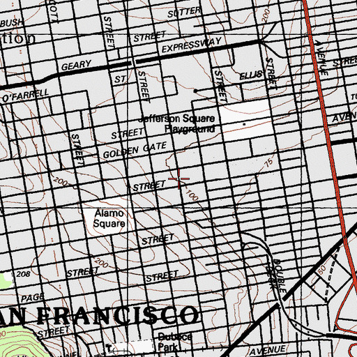 Topographic Map of Western Addition Cultural Center, CA