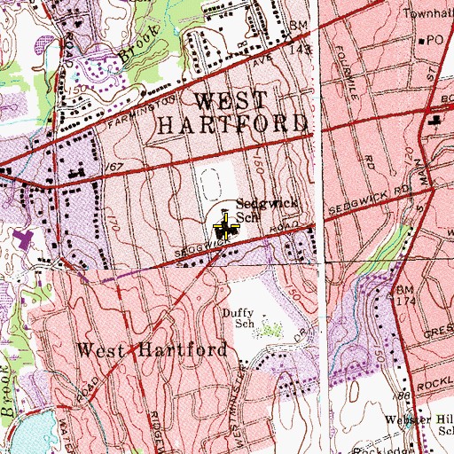 Topographic Map of Sedgwick Middle School, CT