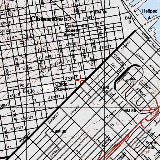 Topographic Map of Montgomery Street Bay Area Rapid Transit Station, CA