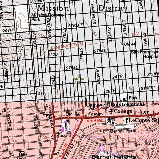 Topographic Map of Twentyfourth Street Bay Area Rapid Transit Station, CA