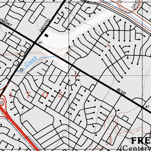 Topographic Map of Fremont Fire Department Station 8, CA