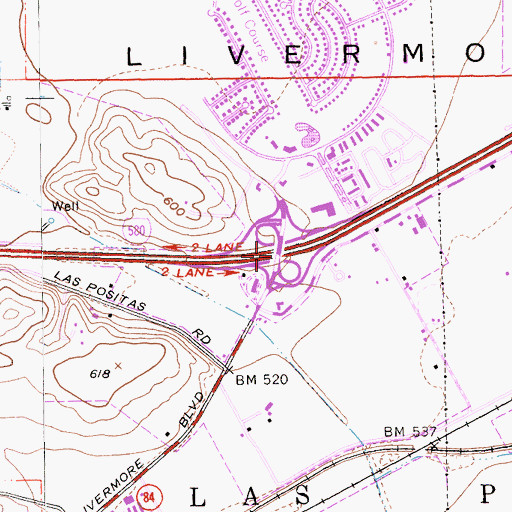 Topographic Map of Exit 54, CA