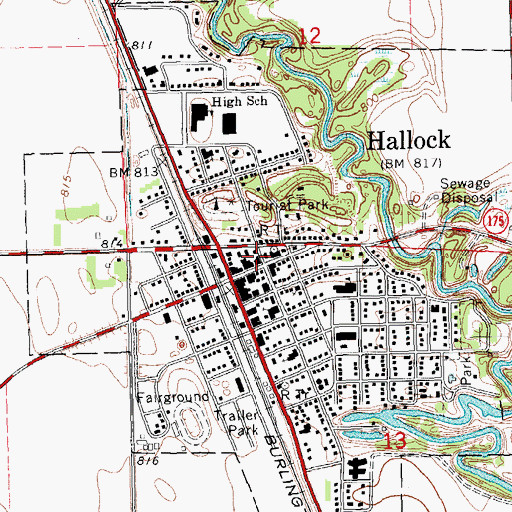 Topographic Map of Hallock Post Office, MN