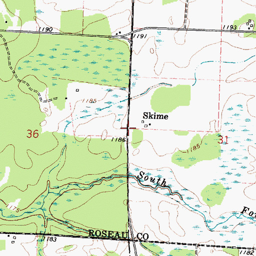 Topographic Map of Skime Post Office (historical), MN