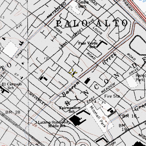 Topographic Map of Palo Alto Church of Christ, CA