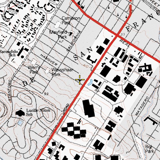 Topographic Map of Palo Alto Fire Department Ambulance Station 2, CA