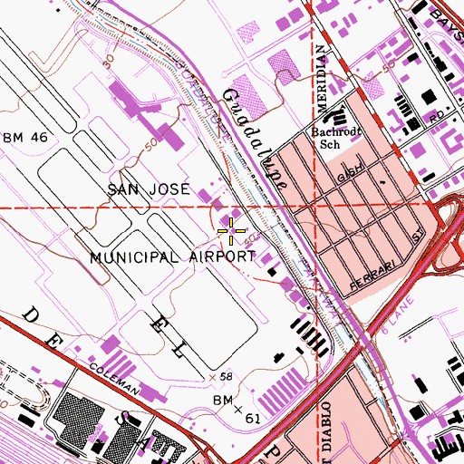 Topographic Map of San Jose Fire Department Station 20 San Jose International Airport, CA