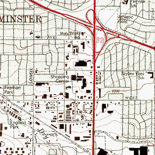 Topographic Map of Westminister Plaza Shopping Center, CO
