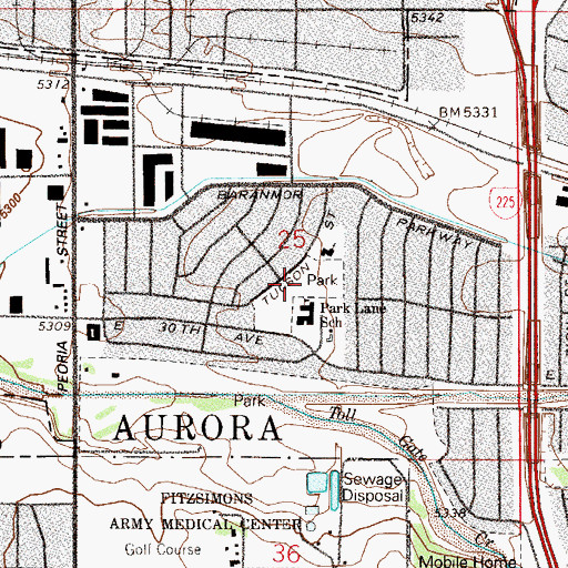 Topographic Map of Park Lane Park, CO