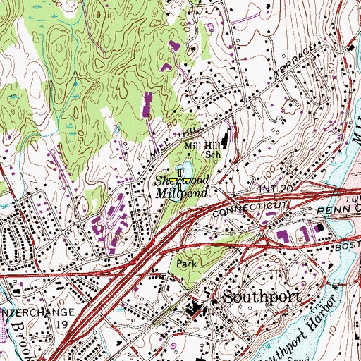 Topographic Map of Sherwood Millpond, CT