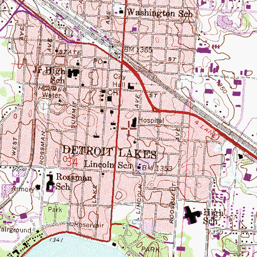 Topographic Map of Essentia Health Saint Mary's - Detroit Lakes Clinic and Hospital, MN