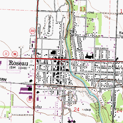 Topographic Map of Roseau Post Office, MN