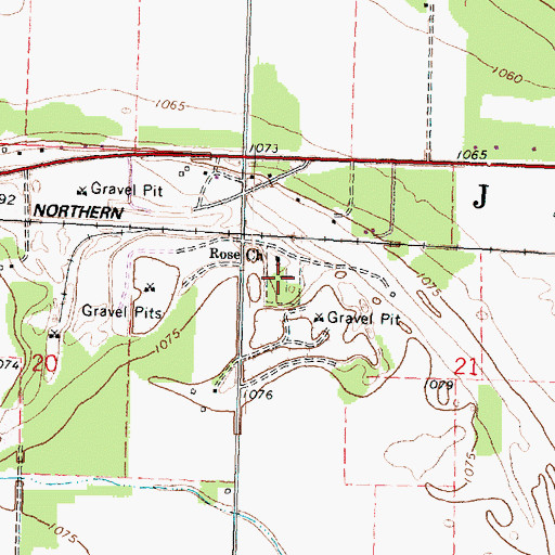 Topographic Map of Rose Cemetery, MN
