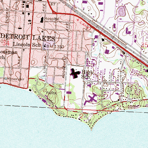 Topographic Map of Detroit Lakes High School, MN