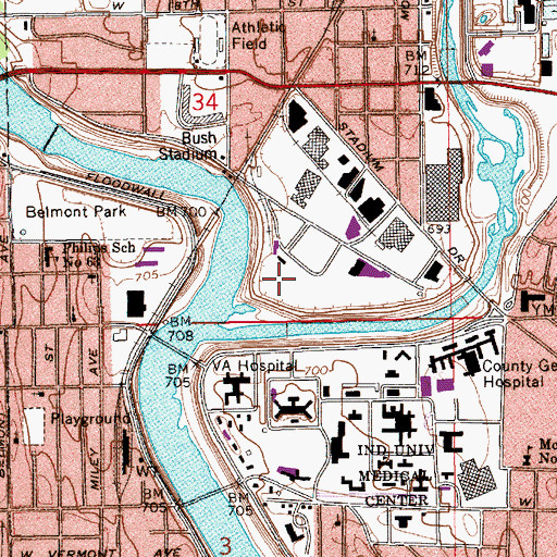 Topographic Map of Indianapolis Water Company Riverside Station, IN