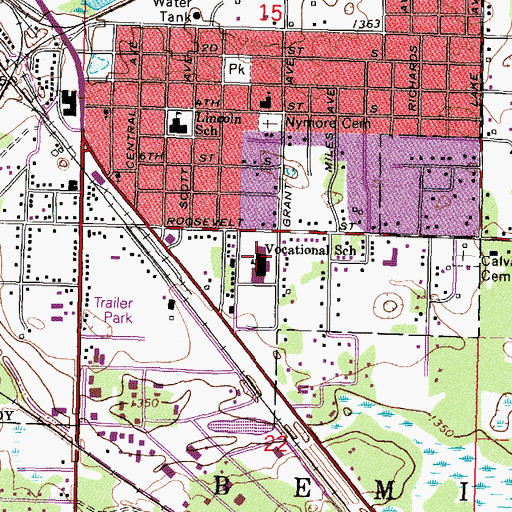 Topographic Map of Northwest Technical College, MN