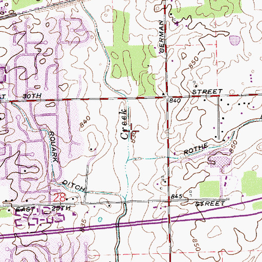 Topographic Map of Augusta Hills Golf Course, IN