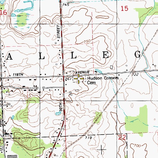 Topographic Map of Hudson Corners Cemetery, MI