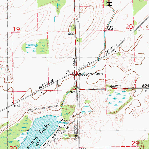 Topographic Map of Blossom Cemetery, MI