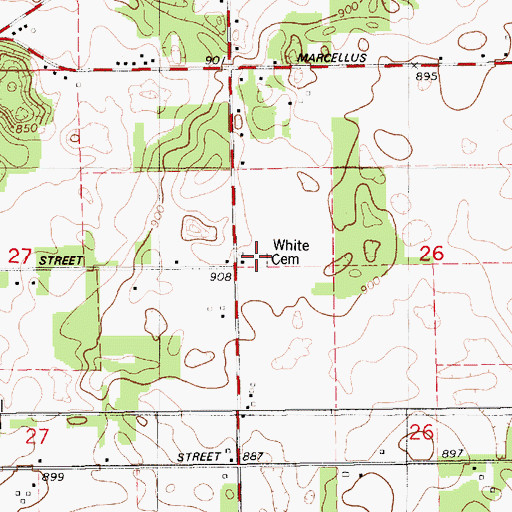 Topographic Map of White Cemetery, MI