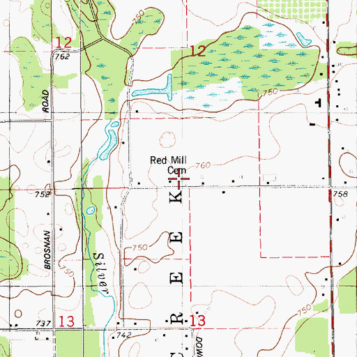 Topographic Map of Red Mill Cemetery, MI