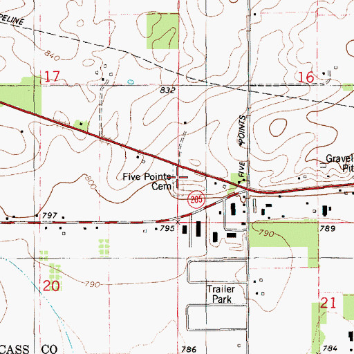 Topographic Map of Five Points Cemetery, MI