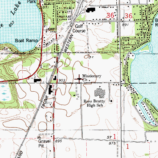 Topographic Map of Diamond Cove Missionary Church, MI