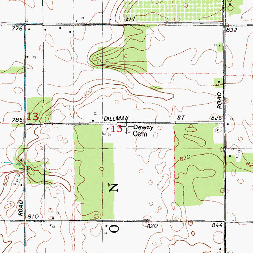 Topographic Map of Dewey Cemetery, MI