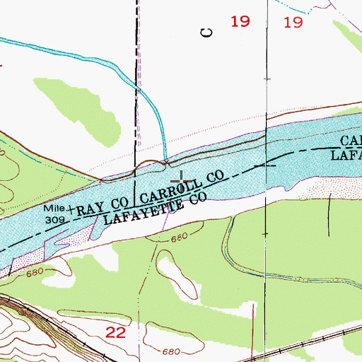 Topographic Map of Tabo Bend, MO