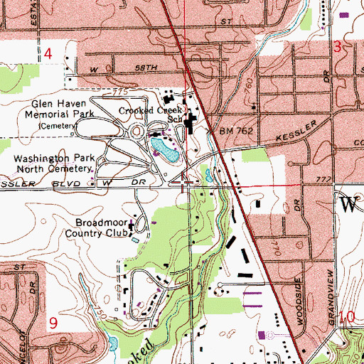 Topographic Map of Washington Township Fire Station 222, IN