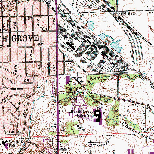 Topographic Map of Beach Grove Fire Department Station 57, IN