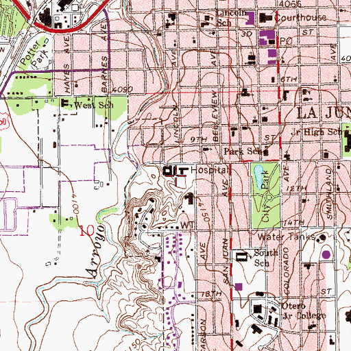 Topographic Map of Arkansas Valley Regional Medical Center, CO