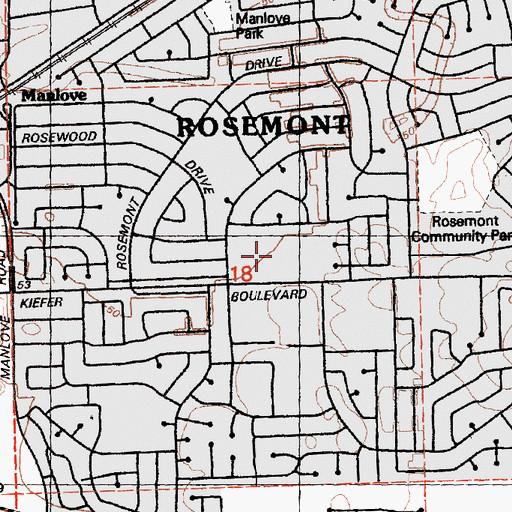 Topographic Map of Rosemont Plaza Shopping Center, CA