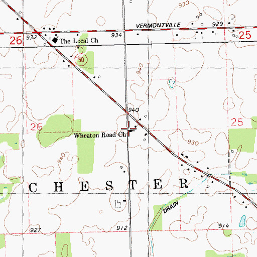 Topographic Map of Wheaton Road Church, MI