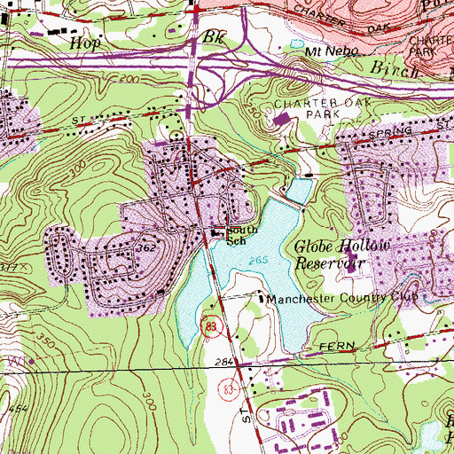 Topographic Map of South School, CT