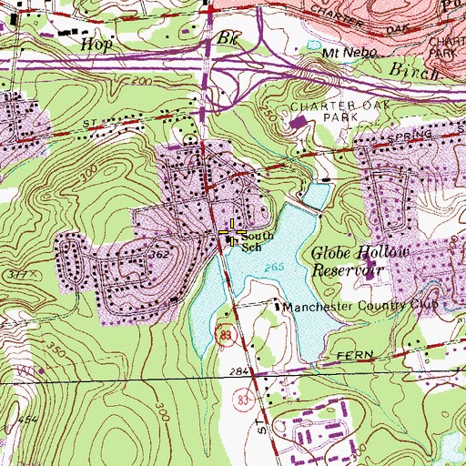 Topographic Map of South School, CT