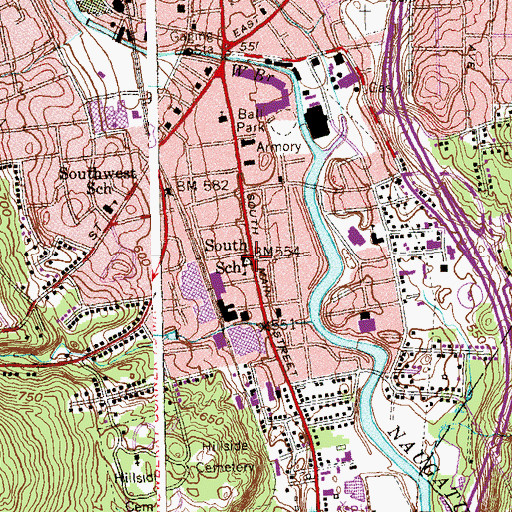 Topographic Map of South School, CT