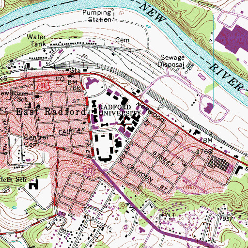 Topographic Map of John B Floyd Hall, VA