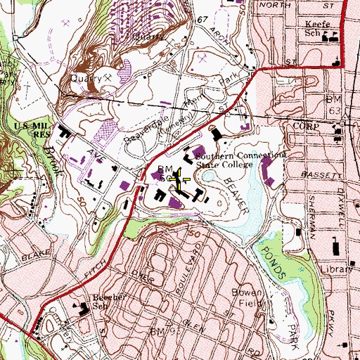 Topographic Map of Southern Connecticut State College, CT