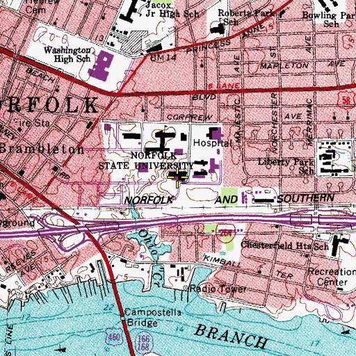 Topographic Map of James D Gill Health & Physical Education Building, VA