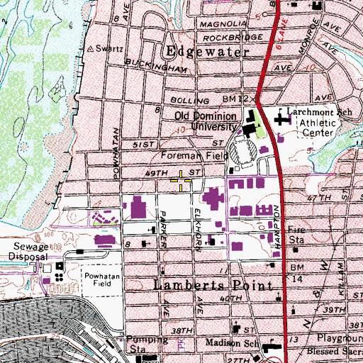 Topographic Map of Hugo A Owens African American Cultural Center, VA
