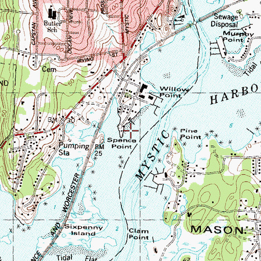 Topographic Map of Spence Point, CT