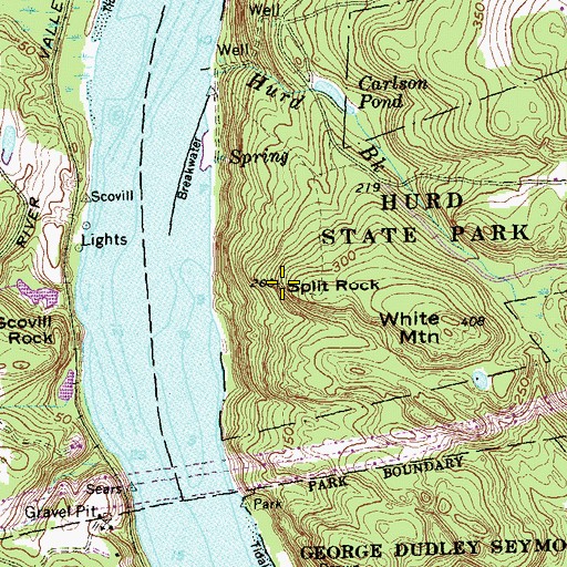 Topographic Map of Split Rock, CT
