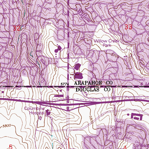 Topographic Map of Willow Creek Shopping Center, CO
