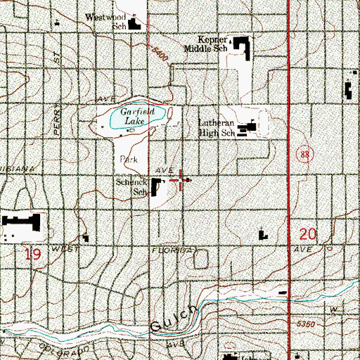 Topographic Map of Denver First Wesleyan Church, CO