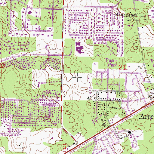 Topographic Map of Kanapaha Middle School, FL