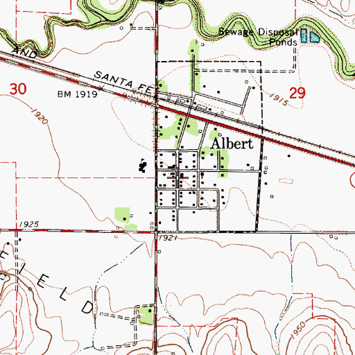 Topographic Map of Albert Volunteer Fire Department, KS