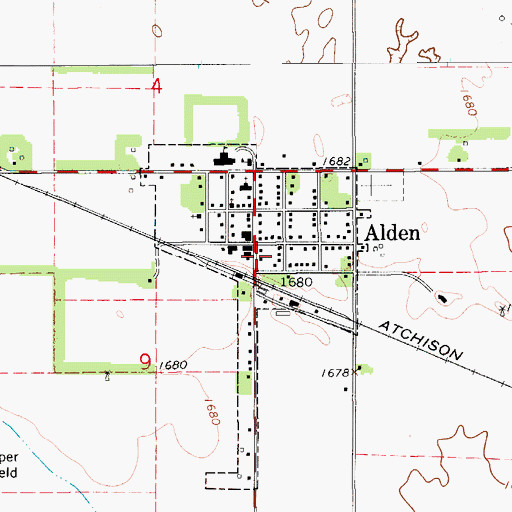 Topographic Map of Alden Fire Department, KS