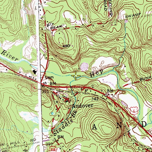 Topographic Map of Staddle Brook, CT